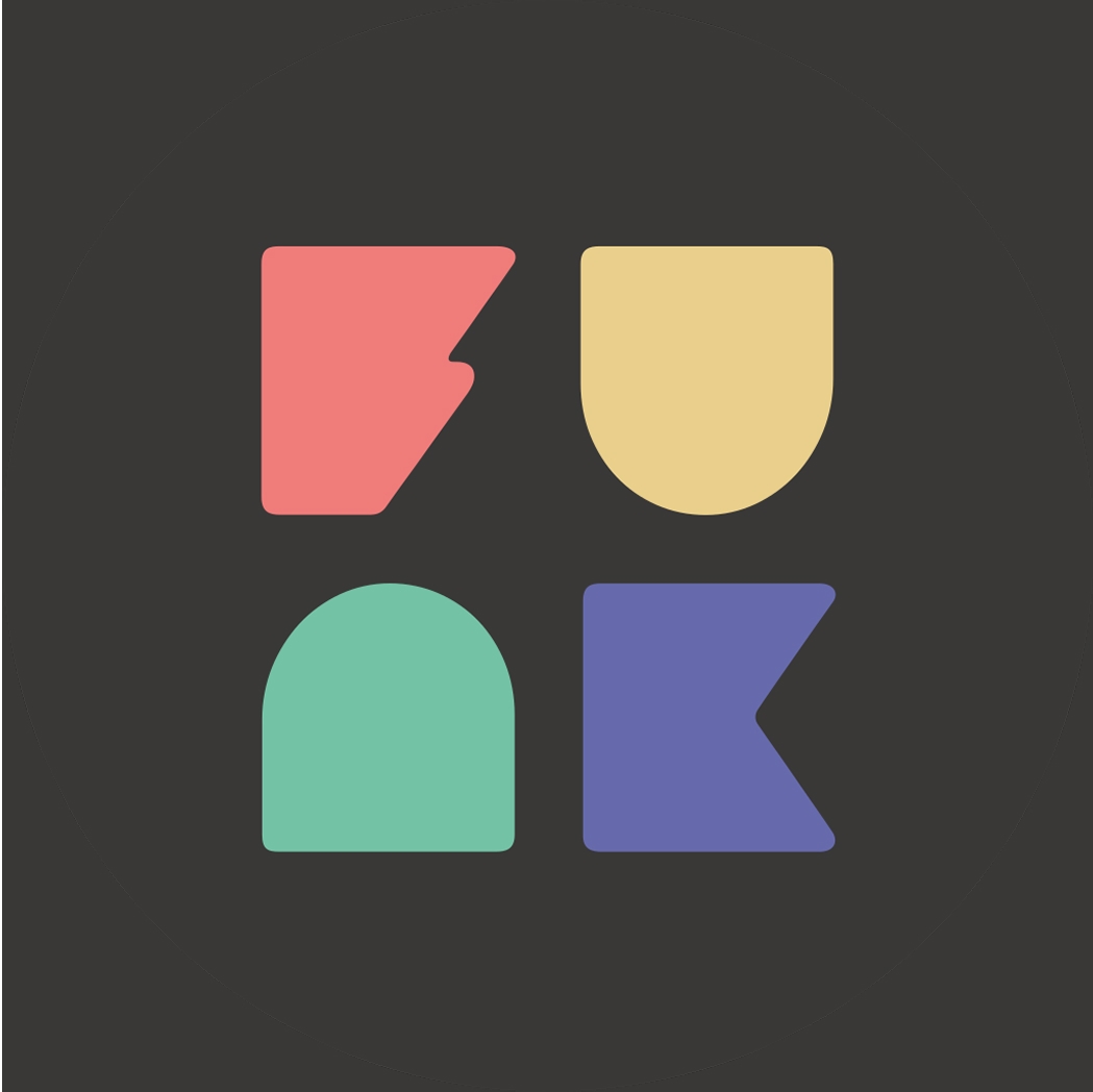 Altes Funk-Logo mit den Buchstaben von funk in bunten Farben auf einem grauen Hintergrund