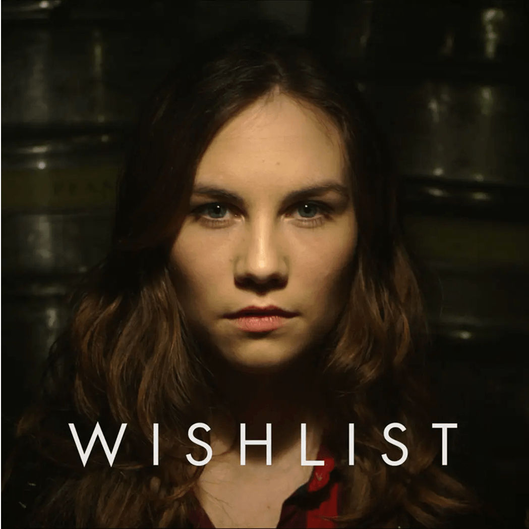 Eine Nahaufnahme einer Frau mit dem Text: Wishlist