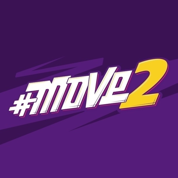 Logo des Tiktok Formats move2. Lila Hintergrund mit dem weißen Text und gelber Zahl "#move2"
