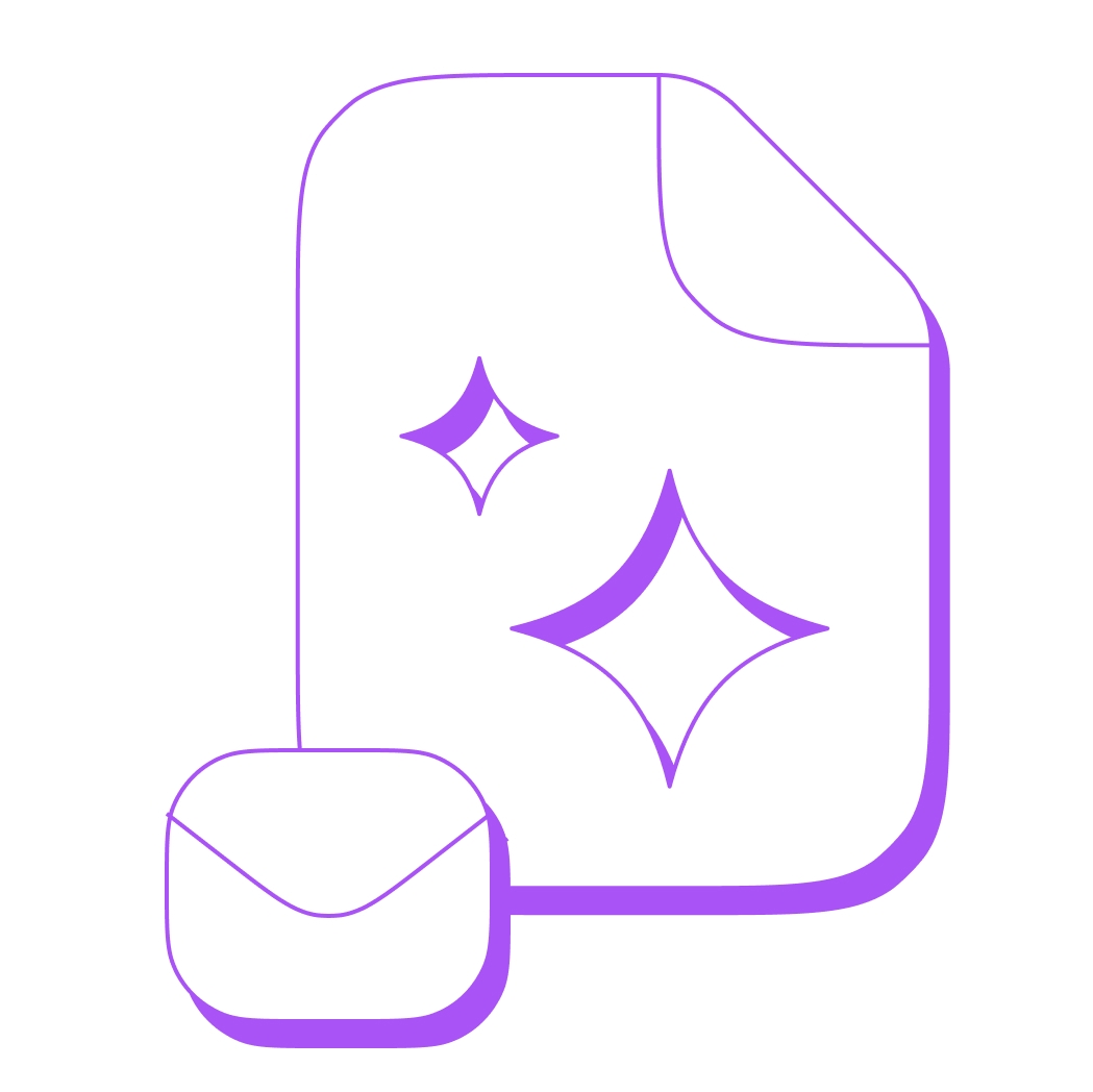 Illustration eines glitzernden DIN-A4 Blatts und ein Briefumschalg