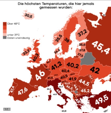 Quellen Hitze in Europa